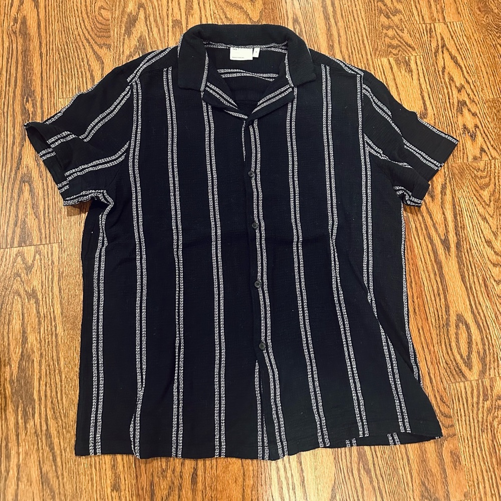 Asos Relaxed Revere Textured Stripe Shirt In Navy - Medium